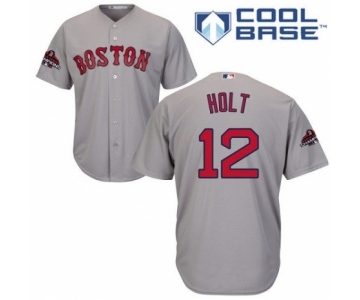 Men's Majestic Boston Red Sox #12 Brock Holt Replica Grey Road Cool Base 2018 World Series Champions MLB Jersey