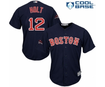 Men's Majestic Boston Red Sox #12 Brock Holt Replica Navy Blue Alternate Road Cool Base 2018 World Series Champions MLB Jersey