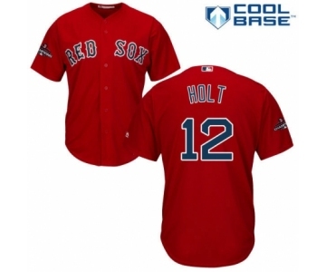 Men's Majestic Boston Red Sox #12 Brock Holt Replica Red Alternate Home Cool Base 2018 World Series Champions MLB Jersey