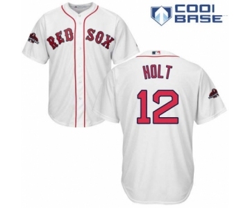 Men's Majestic Boston Red Sox #12 Brock Holt Replica White Home Cool Base 2018 World Series Champions MLB Jersey