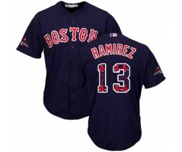 Men's Majestic Boston Red Sox #13 Hanley Ramirez Authentic Navy Blue Team Logo Fashion Cool Base 2018 World Series Champions MLB Jersey