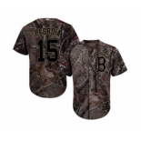 Men's Majestic Boston Red Sox #15 Dustin Pedroia Authentic Camo Realtree Collection Flex Base 2018 World Series Champions MLB Jersey