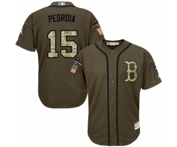 Men's Majestic Boston Red Sox #15 Dustin Pedroia Authentic Green Salute to Service 2018 World Series Champions MLB Jersey