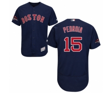 Men's Majestic Boston Red Sox #15 Dustin Pedroia Navy Blue Alternate Flex Base Authentic Collection 2018 World Series Champions MLB Jersey