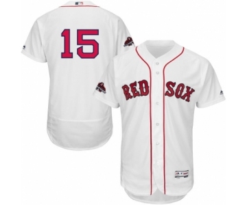 Men's Majestic Boston Red Sox #15 Dustin Pedroia White Home Flex Base Authentic Collection 2018 World Series Champions MLB Jersey