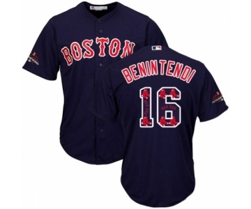 Men's Majestic Boston Red Sox #16 Andrew Benintendi Authentic Navy Blue Team Logo Fashion Cool Base 2018 World Series Champions MLB Jersey