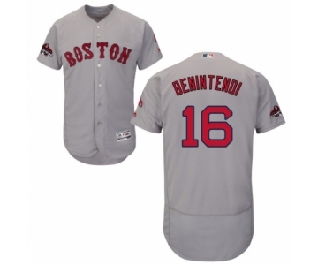 Men's Majestic Boston Red Sox #16 Andrew Benintendi Grey Road Flex Base Authentic Collection 2018 World Series Champions MLB Jersey