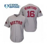 Men's Majestic Boston Red Sox #16 Andrew Benintendi Replica Grey Road Cool Base 2018 World Series Champions MLB Jersey