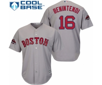 Men's Majestic Boston Red Sox #16 Andrew Benintendi Replica Grey Road Cool Base 2018 World Series Champions MLB Jersey