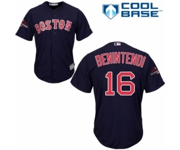 Men's Majestic Boston Red Sox #16 Andrew Benintendi Replica Navy Blue Alternate Road Cool Base 2018 World Series Champions MLB Jersey