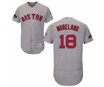 Men's Majestic Boston Red Sox #18 Mitch Moreland Grey Road Flex Base Authentic Collection 2018 World Series Champions MLB Jersey