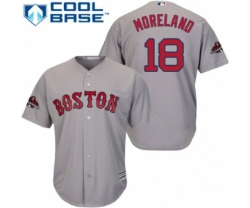 Men's Majestic Boston Red Sox #18 Mitch Moreland Replica Grey Road Cool Base 2018 World Series Champions MLB Jersey