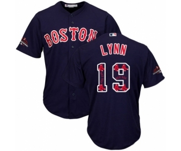 Men's Majestic Boston Red Sox #19 Fred Lynn Authentic Navy Blue Team Logo Fashion Cool Base 2018 World Series Champions MLB Jersey