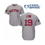 Men's Majestic Boston Red Sox #19 Fred Lynn Replica Grey Road Cool Base 2018 World Series Champions MLB Jersey