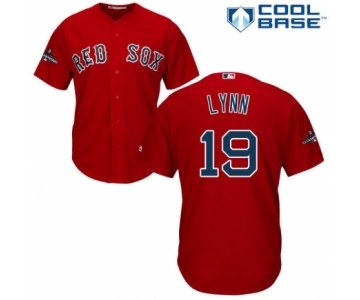 Men's Majestic Boston Red Sox #19 Fred Lynn Replica Red Alternate Home Cool Base 2018 World Series Champions MLB Jersey