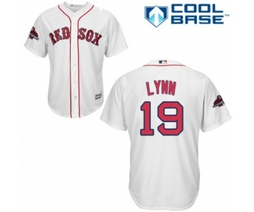 Men's Majestic Boston Red Sox #19 Fred Lynn Replica White Home Cool Base 2018 World Series Champions MLB Jersey