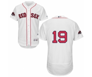 Men's Majestic Boston Red Sox #19 Fred Lynn White Home Flex Base Authentic Collection 2018 World Series Champions MLB Jersey