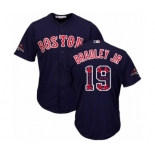 Men's Majestic Boston Red Sox #19 Jackie Bradley Jr Authentic Navy Blue Team Logo Fashion Cool Base 2018 World Series Champions MLB Jersey