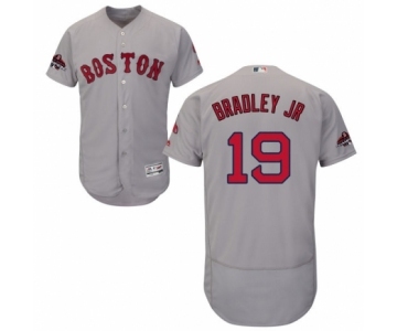 Men's Majestic Boston Red Sox #19 Jackie Bradley Jr Grey Road Flex Base Authentic Collection 2018 World Series Champions MLB Jersey