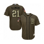 Men's Majestic Boston Red Sox #21 Roger Clemens Authentic Green Salute to Service 2018 World Series Champions MLB Jersey