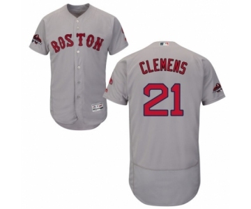 Men's Majestic Boston Red Sox #21 Roger Clemens Grey Road Flex Base Authentic Collection 2018 World Series Champions MLB Jersey