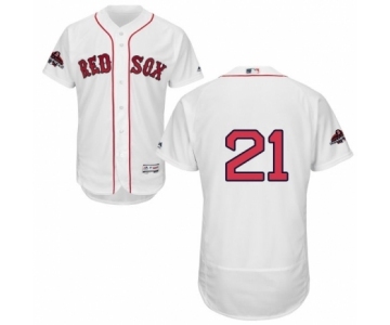 Men's Majestic Boston Red Sox #21 Roger Clemens White Home Flex Base Authentic Collection 2018 World Series Champions MLB Jersey