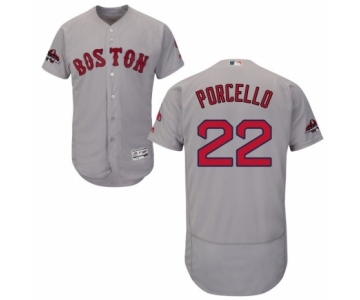 Men's Majestic Boston Red Sox #22 Rick Porcello Grey Road Flex Base Authentic Collection 2018 World Series Champions MLB Jersey