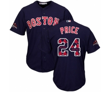 Men's Majestic Boston Red Sox #24 David Price Authentic Navy Blue Team Logo Fashion Cool Base 2018 World Series Champions MLB Jersey