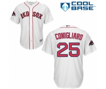 Men's Majestic Boston Red Sox #25 Tony Conigliaro Replica White Home Cool Base 2018 World Series Champions MLB Jersey