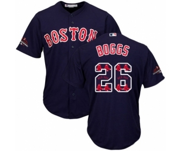 Men's Majestic Boston Red Sox #26 Wade Boggs Authentic Navy Blue Team Logo Fashion Cool Base 2018 World Series Champions MLB Jersey