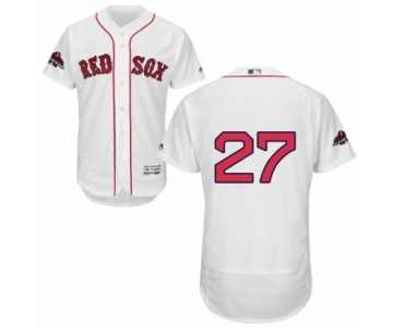 Men's Majestic Boston Red Sox #27 Carlton Fisk White Home Flex Base Authentic Collection 2018 World Series Champions MLB Jersey