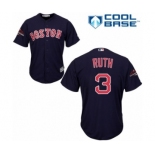 Men's Majestic Boston Red Sox #3 Babe Ruth Replica Navy Blue Alternate Road Cool Base 2018 World Series Champions MLB Jersey