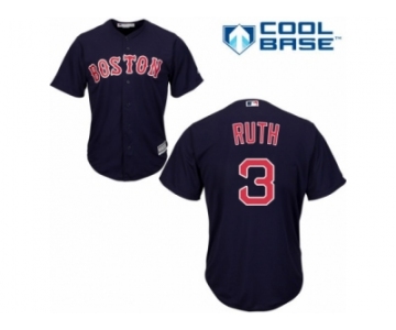 Men's Majestic Boston Red Sox #3 Babe Ruth Replica Navy Blue Alternate Road Cool Base MLB Jersey