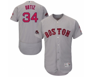 Men's Majestic Boston Red Sox #34 David Ortiz Grey Road Flex Base Authentic Collection 2018 World Series Champions MLB Jersey