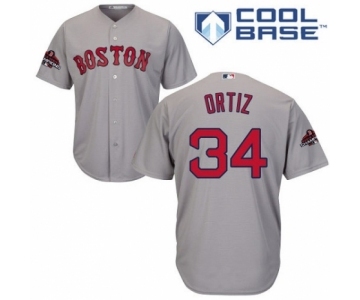 Men's Majestic Boston Red Sox #34 David Ortiz Replica Grey Road Cool Base 2018 World Series Champions MLB Jersey