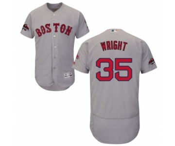 Men's Majestic Boston Red Sox #35 Steven Wright Grey Road Flex Base Authentic Collection 2018 World Series Champions MLB Jersey