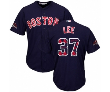 Men's Majestic Boston Red Sox #37 Bill Lee Authentic Navy Blue Team Logo Fashion Cool Base 2018 World Series Champions MLB Jersey