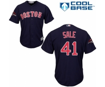 Men's Majestic Boston Red Sox #41 Chris Sale Replica Navy Blue Alternate Road Cool Base 2018 World Series Champions MLB Jersey