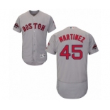 Men's Majestic Boston Red Sox #45 Pedro Martinez Grey Road Flex Base Authentic Collection 2018 World Series Champions MLB Jersey