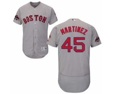 Men's Majestic Boston Red Sox #45 Pedro Martinez Grey Road Flex Base Authentic Collection 2018 World Series Champions MLB Jersey