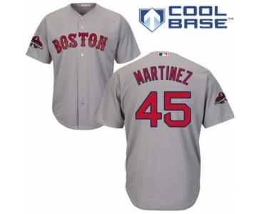 Men's Majestic Boston Red Sox #45 Pedro Martinez Replica Grey Road Cool Base 2018 World Series Champions MLB Jersey