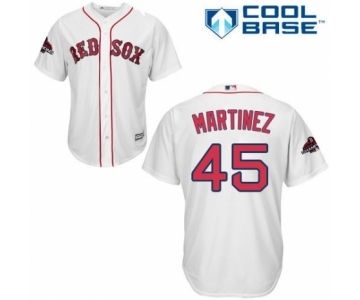 Men's Majestic Boston Red Sox #45 Pedro Martinez Replica White Home Cool Base 2018 World Series Champions MLB Jersey