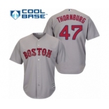 Men's Majestic Boston Red Sox #47 Tyler Thornburg Replica Grey Road Cool Base 2018 World Series Champions MLB Jersey