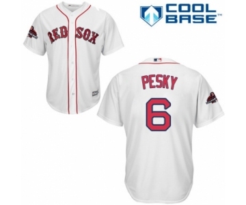 Men's Majestic Boston Red Sox #6 Johnny Pesky Replica White Home Cool Base 2018 World Series Champions MLB Jersey