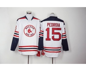 mlb jerseys boston red sox #15 dustin pedroia white long sleeve