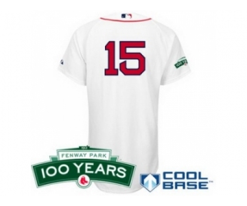 mlb jerseys boston red sox #15 dustin pedroia white(cool base 100th anniversary patch)