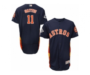 Houston Astros #11 Evan Gattis Authentic Navy Blue Alternate 2017 World Series Bound Flex Base MLB Jersey