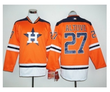 Houston Astros #27 Jose Altuve Orange Long Sleeve Stitched Baseball Jersey