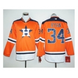 Houston Astros #34 Nolan Ryan Orange Long Sleeve Stitched Baseball Jersey