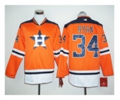 Houston Astros #34 Nolan Ryan Orange Long Sleeve Stitched Baseball Jersey